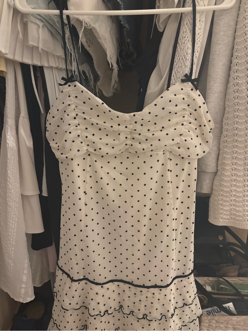 Polka Dot White Spaghetti Strap Cami Dress